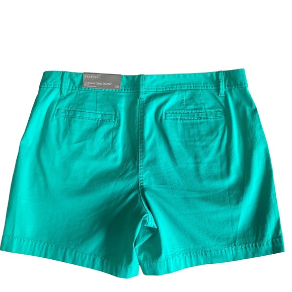 Talbots Aqua Green 6" Girlfriend Shorts Size 14P Super Soft Chino NWT Flat Front - Picture 3 of 9